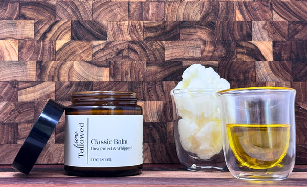 Classic whipped balm amber jar front no lid tallow and jojoba ingredients