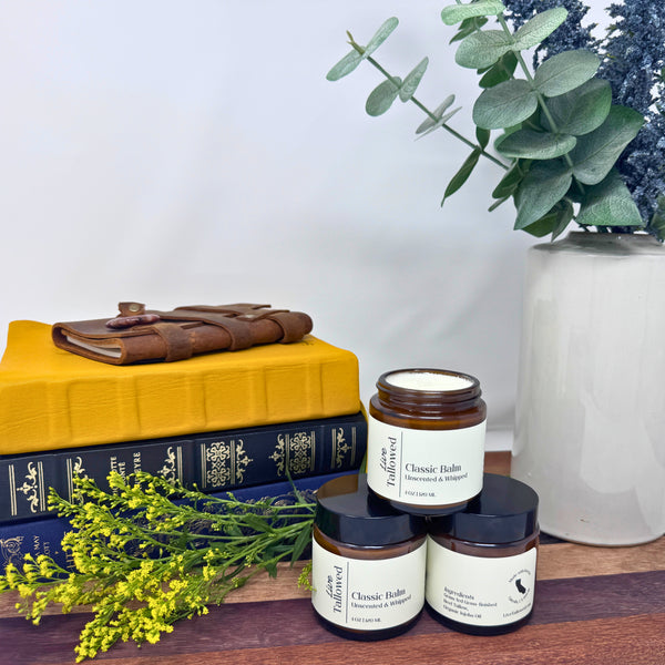 Classic whipped balm amber jar trio with books